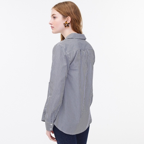 New J.CREW Size M Collared Popover Tunic Shirt in Stripe $89 Navy White AJ797 - Picture 3 of 7